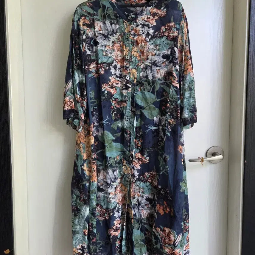 [BUNJANG] Dongmyung Silk Love Floral Pattern Long Shirt Dress / 동명인견사랑 풍기인견 100%  플라워 패턴 롱 셔츠 원피스