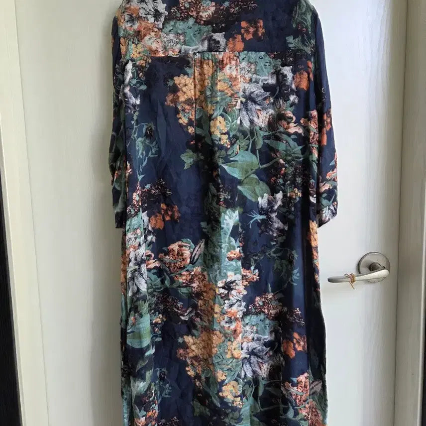 [BUNJANG] Dongmyung Silk Love Floral Pattern Long Shirt Dress / 동명인견사랑 풍기인견 100%  플라워 패턴 롱 셔츠 원피스