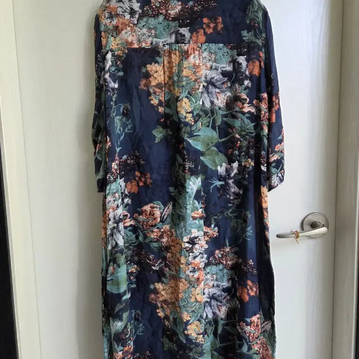 [BUNJANG] Dongmyung Silk Love Floral Pattern Long Shirt Dress / 동명인견사랑 풍기인견 100%  플라워 패턴 롱 셔츠 원피스