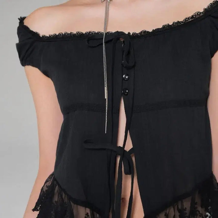 [BUNJANG] Newallin Rosette Blouse &amp; Pure Skirt Set (Black, M) / 뉴얼린 로제 블라우스 + 퓨어 스커트 블랙 M