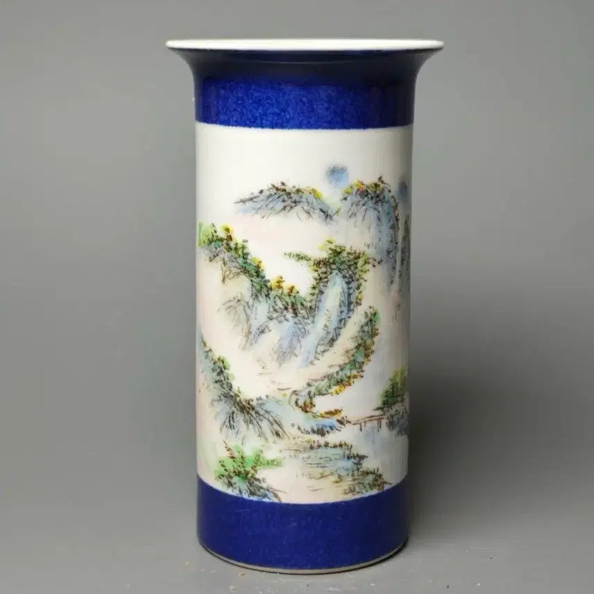 [BUNJANG] Xuantong Period Blue and White Landscape Vase / 선통년제 청화채 산수문 통형병 중국도자기 골동품 미술품 수집품