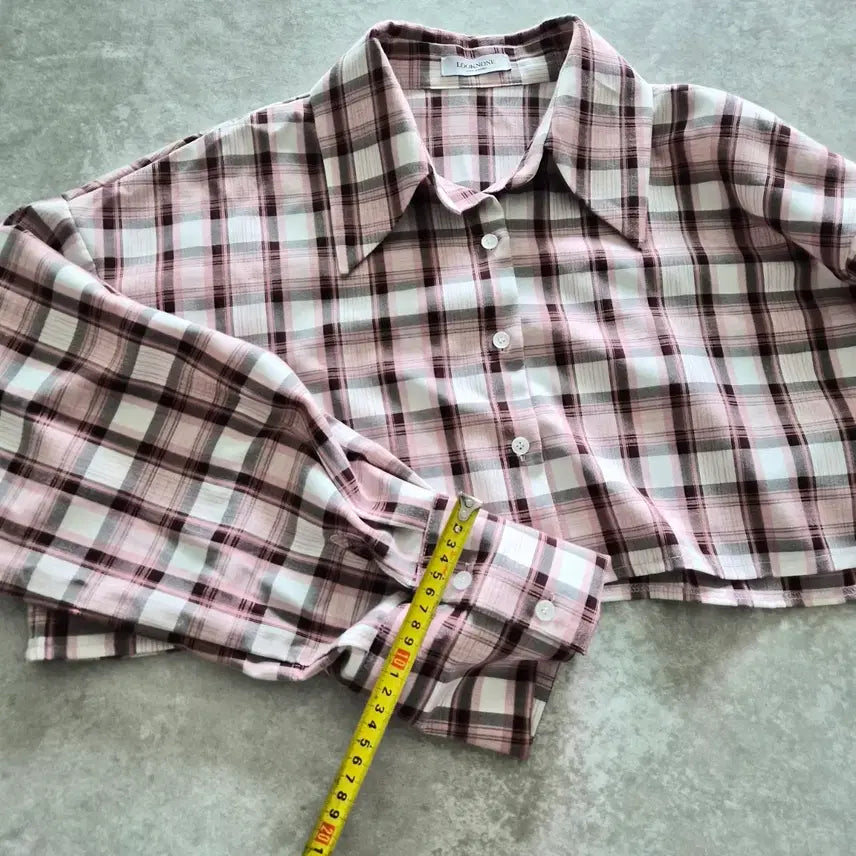 [SOLD OUT] 핑크 체크 크롭 셔츠 블라우스