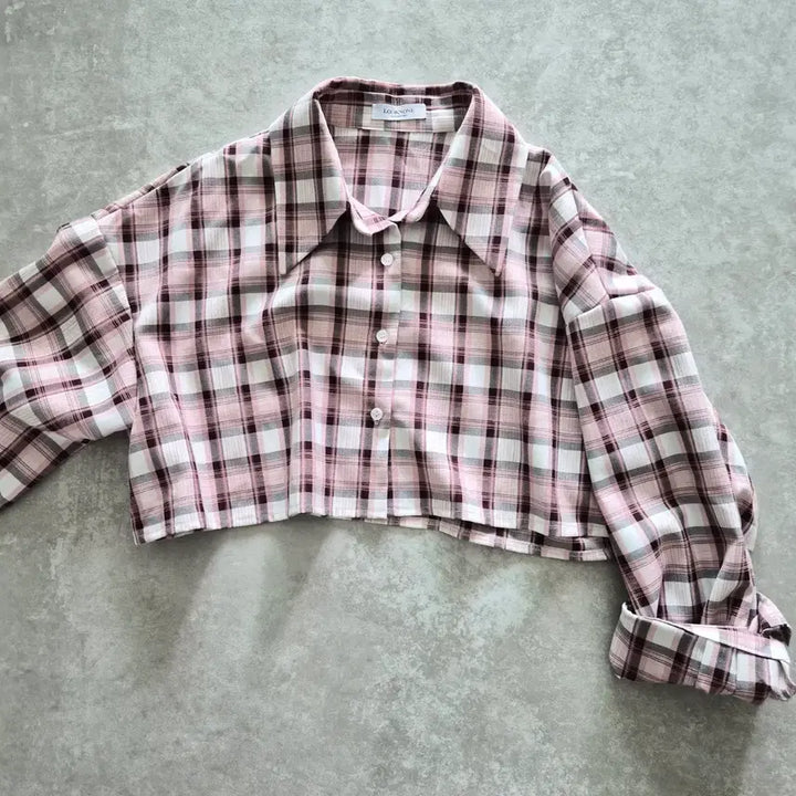 [SOLD OUT] 핑크 체크 크롭 셔츠 블라우스