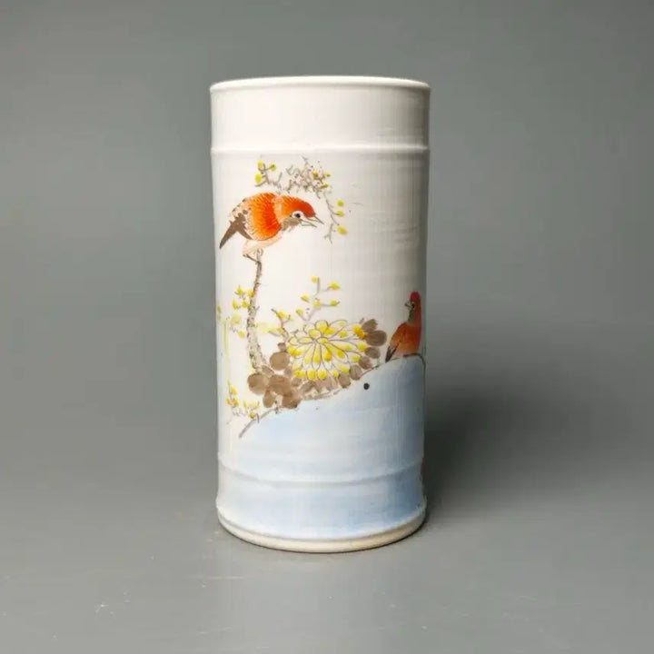 [BUNJANG] Guangxu Period Porcelain Brush Holder with Painted Birds and Flowers / 광서년제 육필 분채 화조문 필통 중국도자기 골동품 미술품 수집품