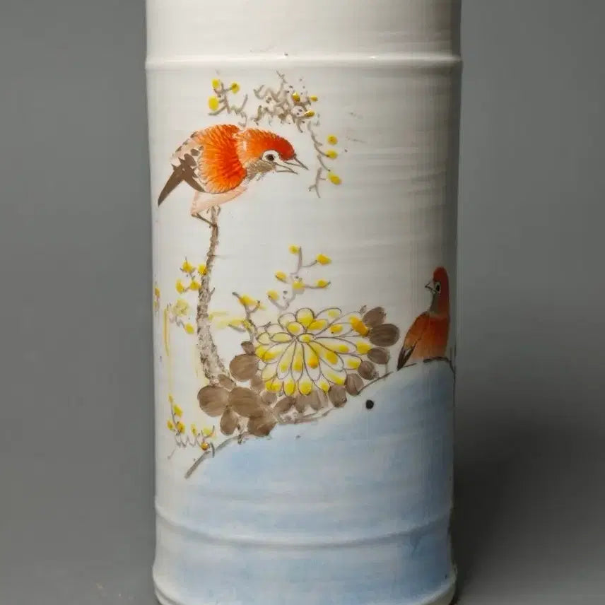 [BUNJANG] Guangxu Period Porcelain Brush Holder with Painted Birds and Flowers / 광서년제 육필 분채 화조문 필통 중국도자기 골동품 미술품 수집품