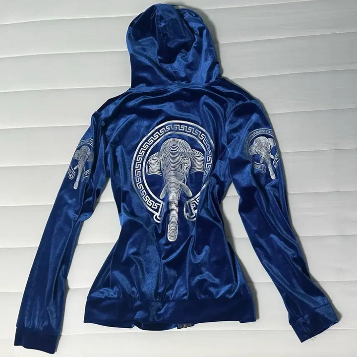 [BUNJANG] Vintage Back Point Slim Fit Velvet Hooded Zip-up / 빈티지 백포인트 벨벳 슬림핏 후드집업