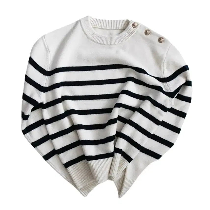 [BUNJANG] Romantica Soul Button B French Stripe Knit Top / 로만티카소울 Button B french stripe (박하선 착용)