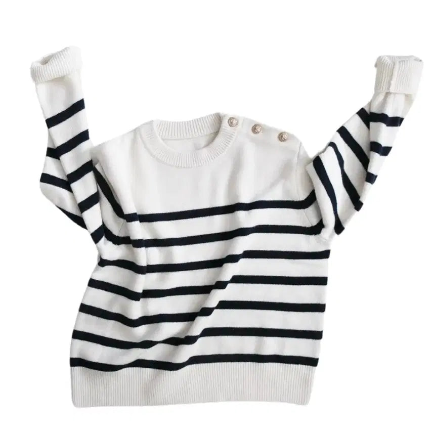 [BUNJANG] Romantica Soul Button B French Stripe Knit Top / 로만티카소울 Button B french stripe (박하선 착용)