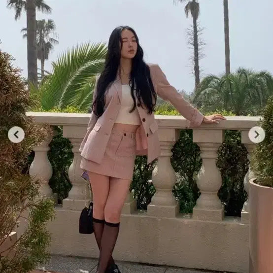 [BUNJANG] Pale Jade Pink Stripe Two-Piece Suit Set / {페일제이드} 핑크 스트라이프 셋업 세트 투피스 정장 자켓 스커트