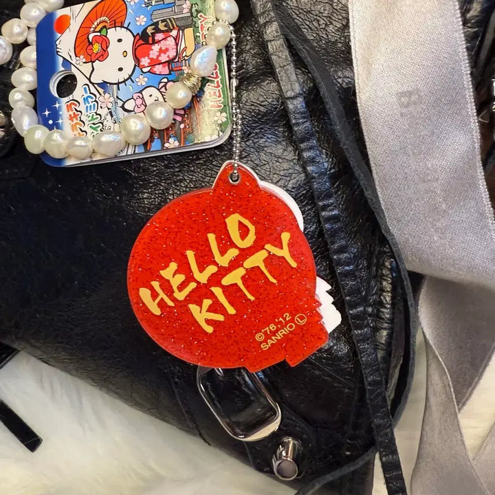 [BUNJANG] Sanrio Hello Kitty Kimono Glitter Slide Mirror Keyring / [새상품]2012 고전 헬로키티 기모노 글리터 슬라이드 거울 키링 백참