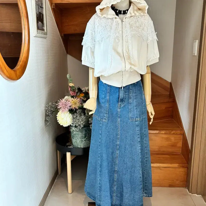 [BUNJANG] Zulloeg Lace Hooded Short Sleeve Jacket / 레이스 후드 반팔 자켓  줄로그