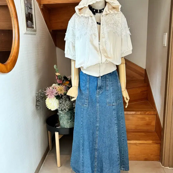 [BUNJANG] Zulloeg Lace Hooded Short Sleeve Jacket / 레이스 후드 반팔 자켓  줄로그
