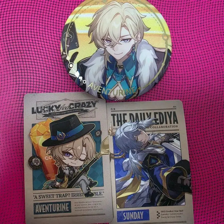 [BUNJANG] Honkai: Star Rail Sunday &amp; Aventurine Collaboration Badge &amp; Card / 스타레일 이디야 콜라보카드 캔뱃지 선데이 어벤튜린