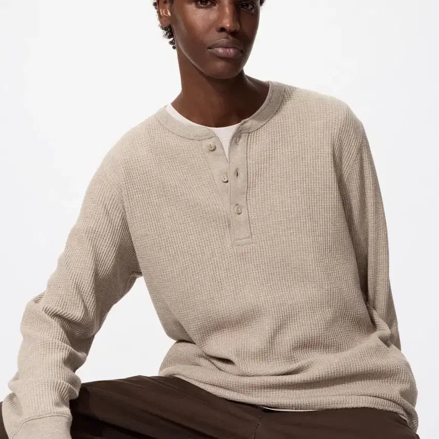 [BUNJANG] Uniqlo Waffle Henley Neck T-shirt / 유니클로 와플 XL 헨리넥 티셔츠