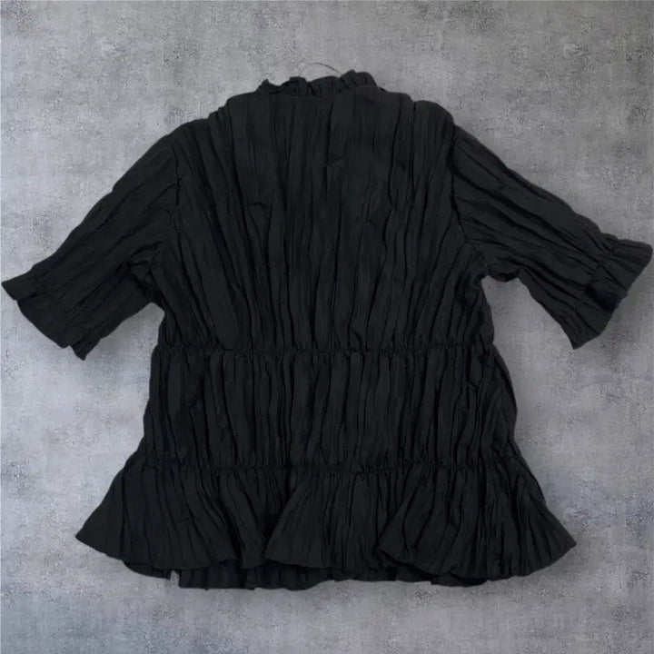 [BUNJANG] Zara Ruffle Shirred Banding Blouse / 자라 Zara 블랙 러플 셔링 밴딩 반팔 블라우스 M