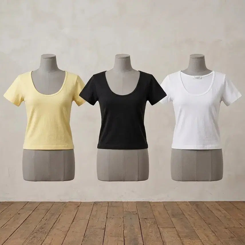 [BUNJANG] Round Neck Short Sleeve T-Shirt (White/Black/Yellow) / 라운드넥 반팔 티셔츠 (흰/검/노랑)