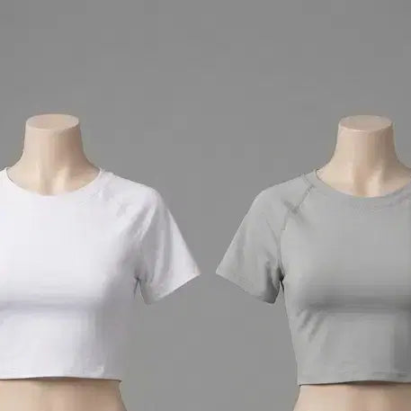 [BUNJANG] URVITY Cropped Short Sleeve T-Shirt White/Gray / 크롭 반팔 티셔츠 흰색/회색