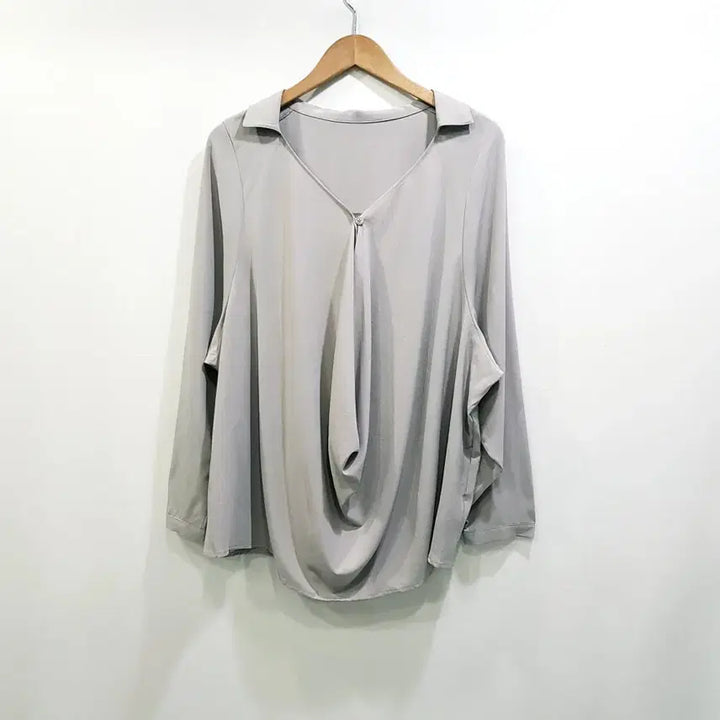 [SOLD OUT] 빈티지 브이넥 루즈핏 박시 오피스룩 긴팔 롱 블라우스 여F Q298