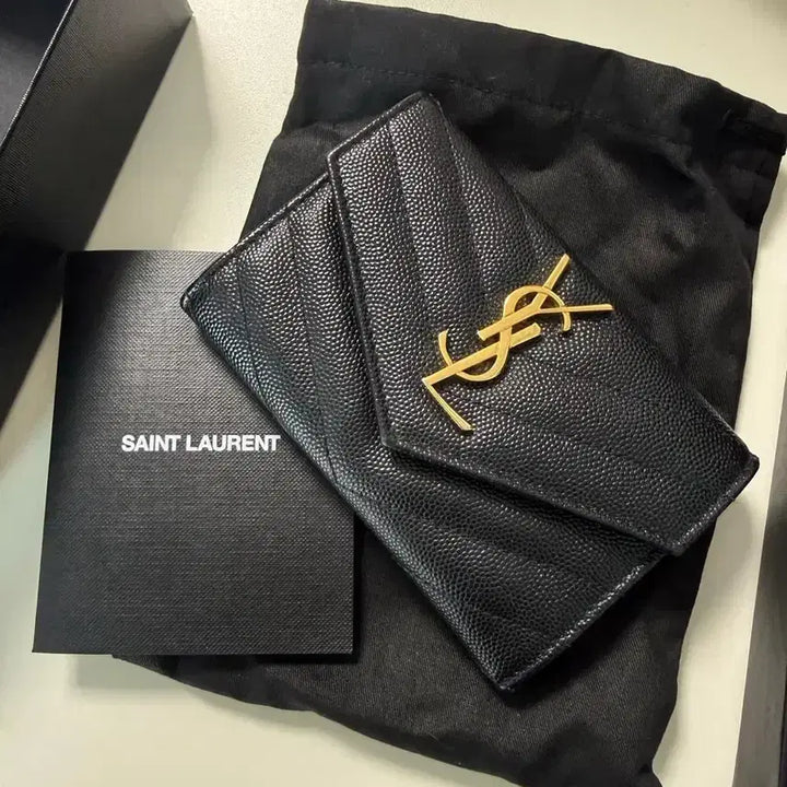 [BUNJANG] Saint Laurent Matelassé Card Wallet Black Gold / 생로랑 마틀라세 반지갑 카드지갑 블랙 금장