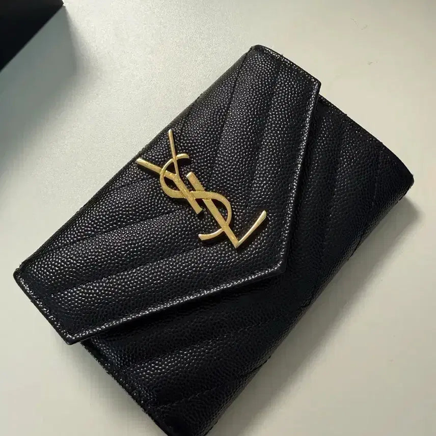 [BUNJANG] Saint Laurent Matelassé Card Wallet Black Gold / 생로랑 마틀라세 반지갑 카드지갑 블랙 금장