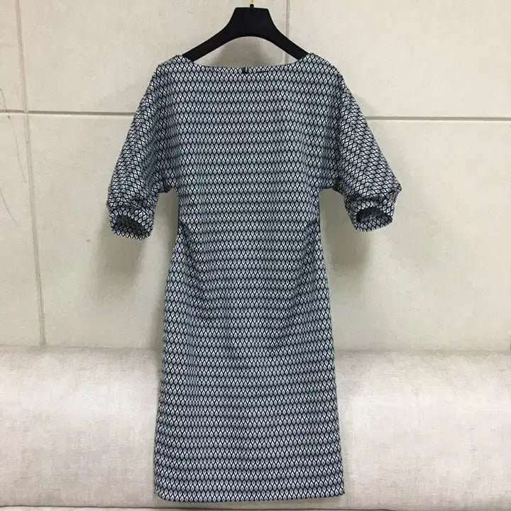 [BUNJANG] MojoSphin Pattern Volume Sleeve Belted Dress / 모조에스핀 패턴 볼륨소매 5부소매 벨트원피스