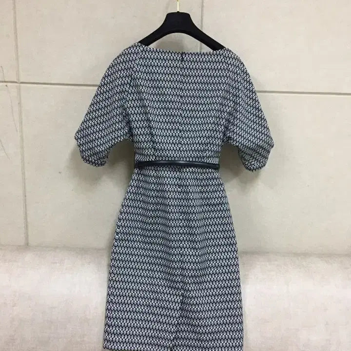 [BUNJANG] MojoSphin Pattern Volume Sleeve Belted Dress / 모조에스핀 패턴 볼륨소매 5부소매 벨트원피스