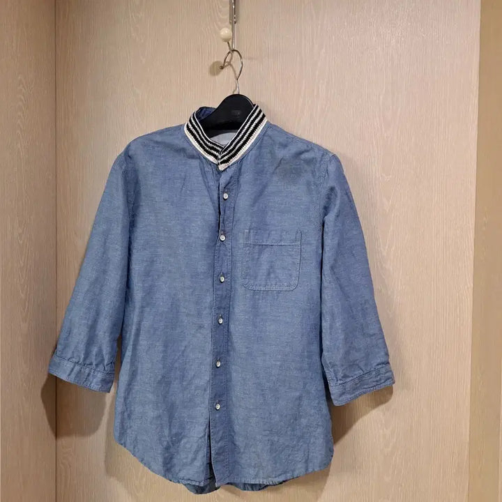 [BUNJANG] Customellow Denim Band Collar 3/4 Sleeve Shirt (Size 100) / 커스텀멜로우 청량 데님 밴드카라 7부 셔츠사이즈100