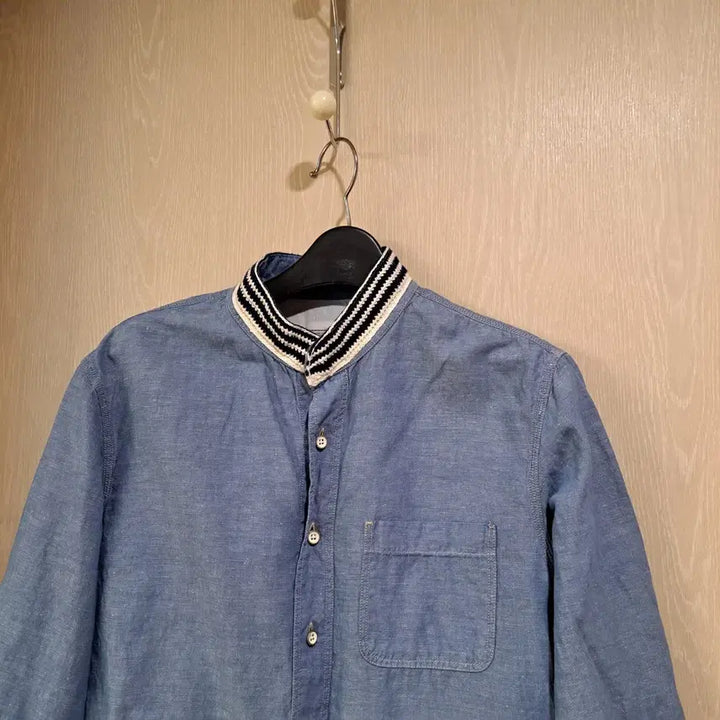 [BUNJANG] Customellow Denim Band Collar 3/4 Sleeve Shirt (Size 100) / 커스텀멜로우 청량 데님 밴드카라 7부 셔츠사이즈100