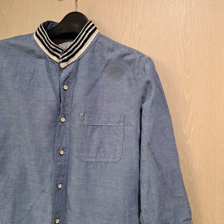[BUNJANG] Customellow Denim Band Collar 3/4 Sleeve Shirt (Size 100) / 커스텀멜로우 청량 데님 밴드카라 7부 셔츠사이즈100