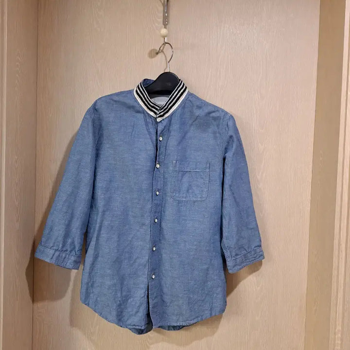 [BUNJANG] Customellow Denim Band Collar 3/4 Sleeve Shirt (Size 100) / 커스텀멜로우 청량 데님 밴드카라 7부 셔츠사이즈100
