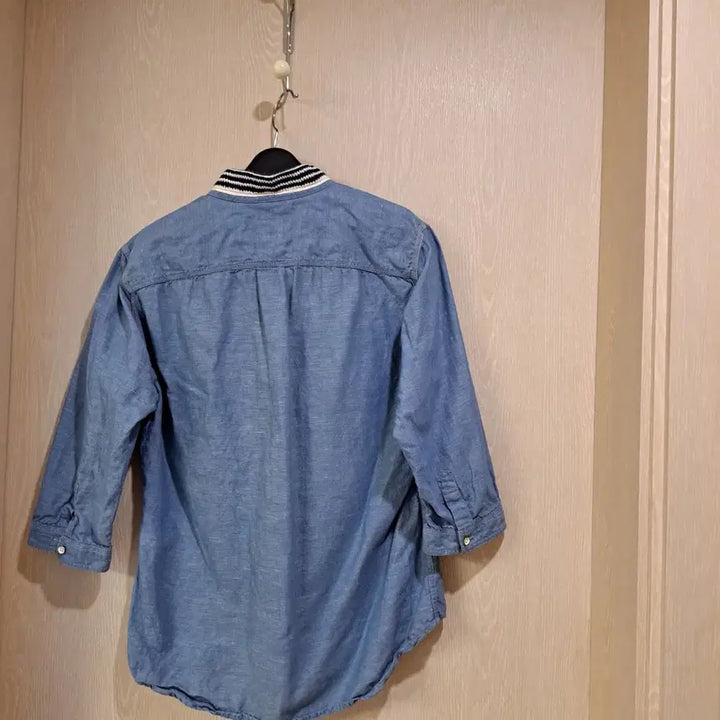 [BUNJANG] Customellow Denim Band Collar 3/4 Sleeve Shirt (Size 100) / 커스텀멜로우 청량 데님 밴드카라 7부 셔츠사이즈100