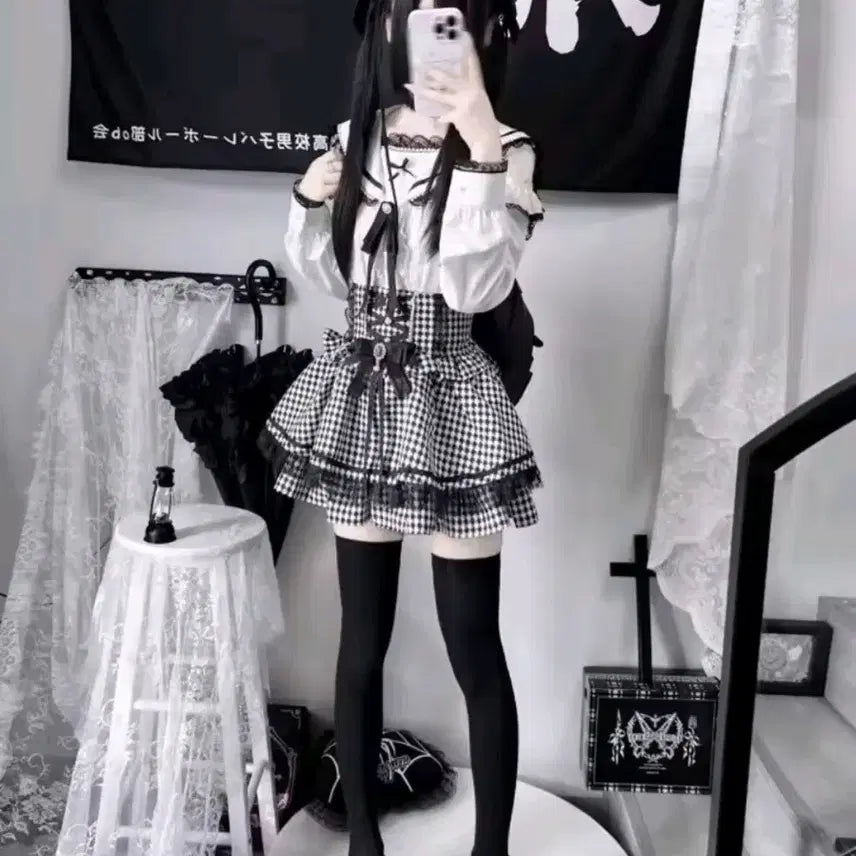 [BUNJANG] Unused Mine-kei Style Skirt Set / 양산형 지뢰계 스커트