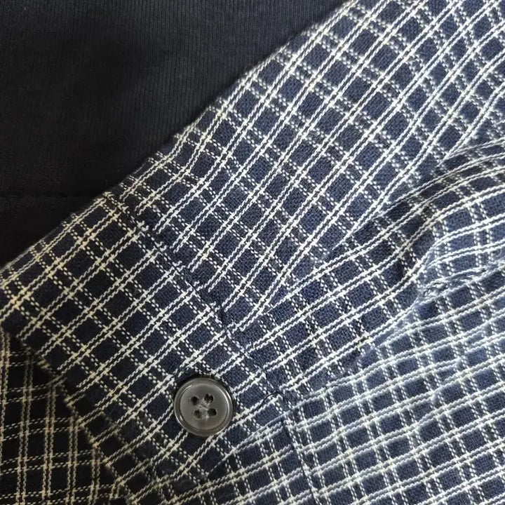 [BUNJANG] Navy Checkered Collar Long Sleeve T-shirt / 체크 배색 카라 긴팔 티셔츠