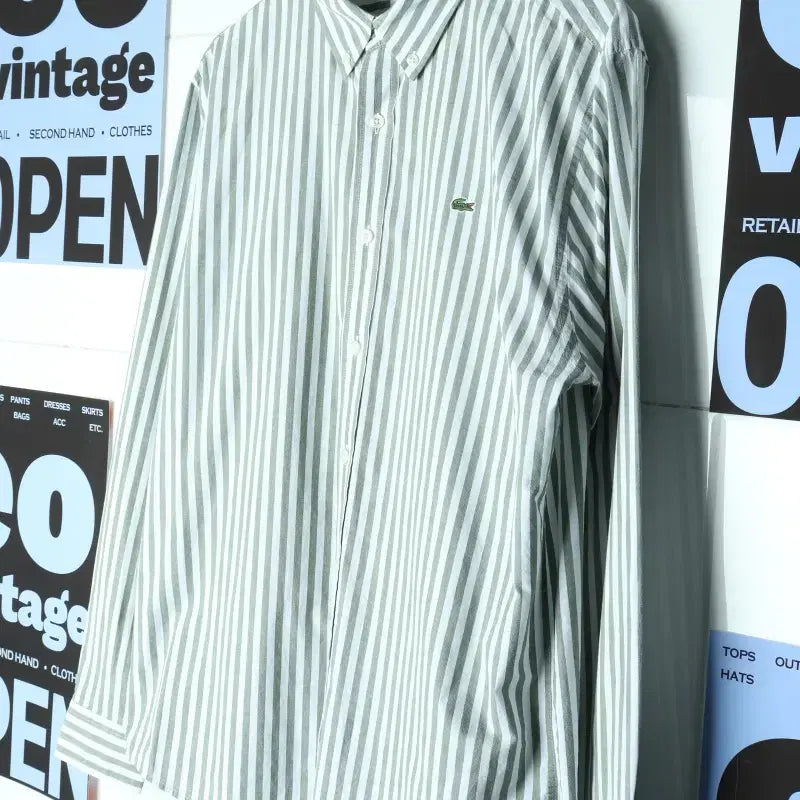 [SOLD OUT] (L) 라코스테 셔츠 남방 시원 스트라이프 아메카지-17FB3