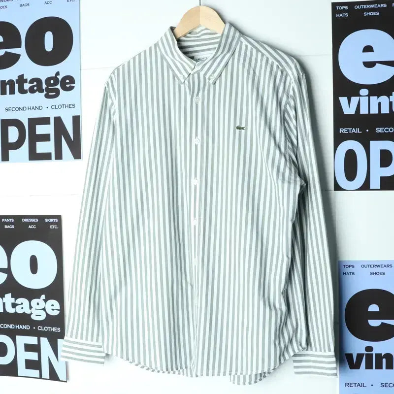 [SOLD OUT] (L) 라코스테 셔츠 남방 시원 스트라이프 아메카지-17FB3