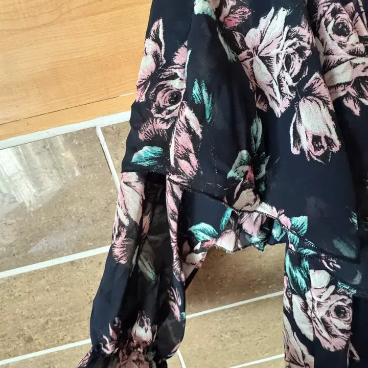 [BUNJANG] Black Floral Pattern Chiffon Long Dress / 검정 플라워 패턴 쉬폰 원피스