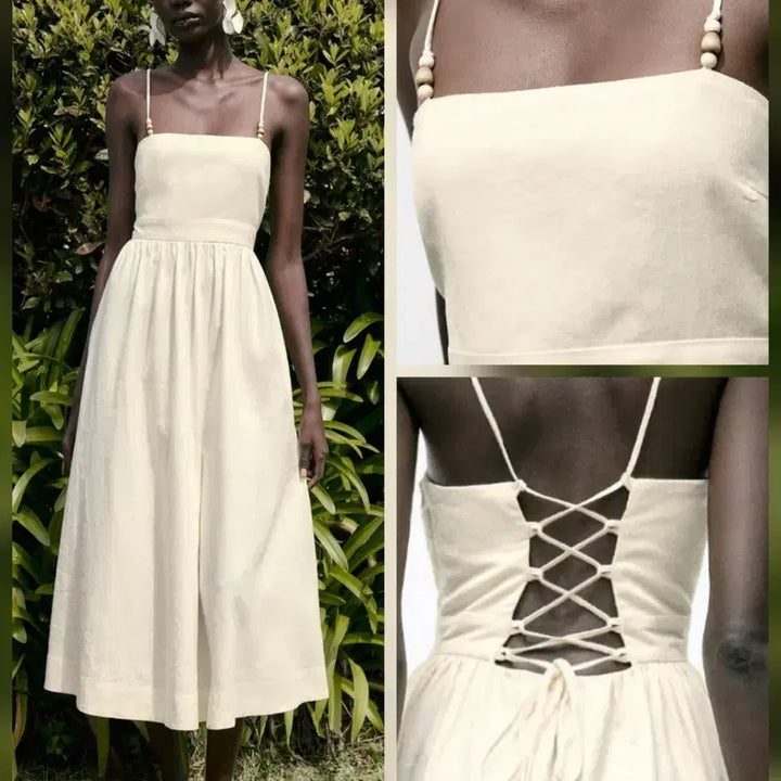 [BUNJANG] ZARA Linen Long Dress - Cream Color S Size / 자라 린넨 롱 원피스  휴가 휴양지 여신 원피스