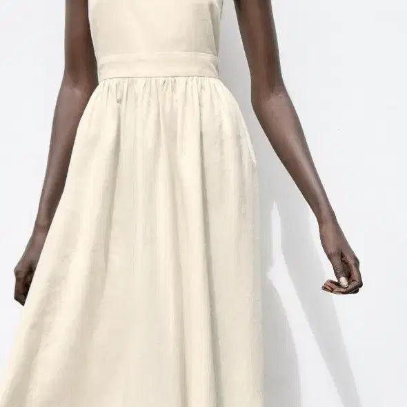 [BUNJANG] ZARA Linen Long Dress - Cream Color S Size / 자라 린넨 롱 원피스  휴가 휴양지 여신 원피스