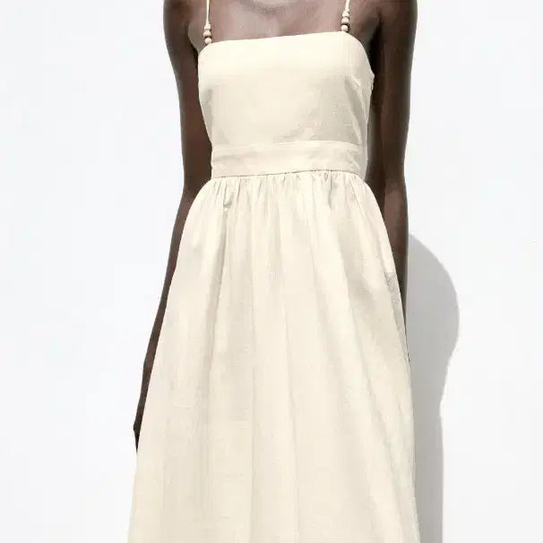 [BUNJANG] ZARA Linen Long Dress - Cream Color S Size / 자라 린넨 롱 원피스  휴가 휴양지 여신 원피스