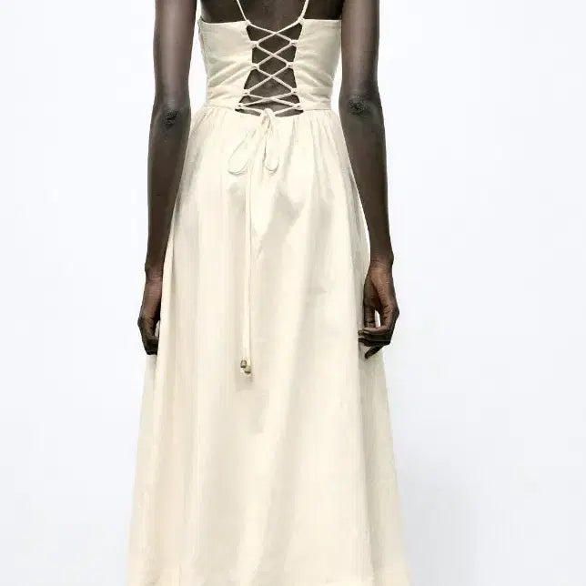 [BUNJANG] ZARA Linen Long Dress - Cream Color S Size / 자라 린넨 롱 원피스  휴가 휴양지 여신 원피스