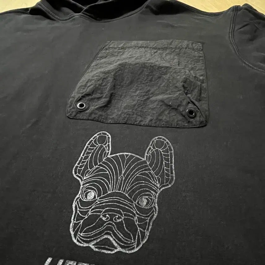 [SOLD OUT] LIFEWORK 검정색 반팔 후드 티셔츠, M(95~100)