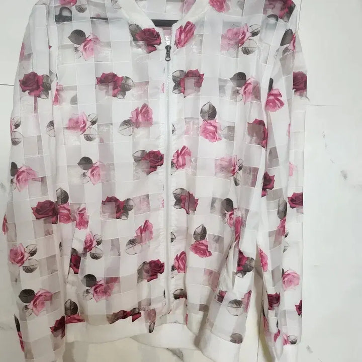 [BUNJANG] Flower See-Through Zip-Up Jumper / 새상품 플라워 시스루 집업 점퍼  55  66  통통66까지