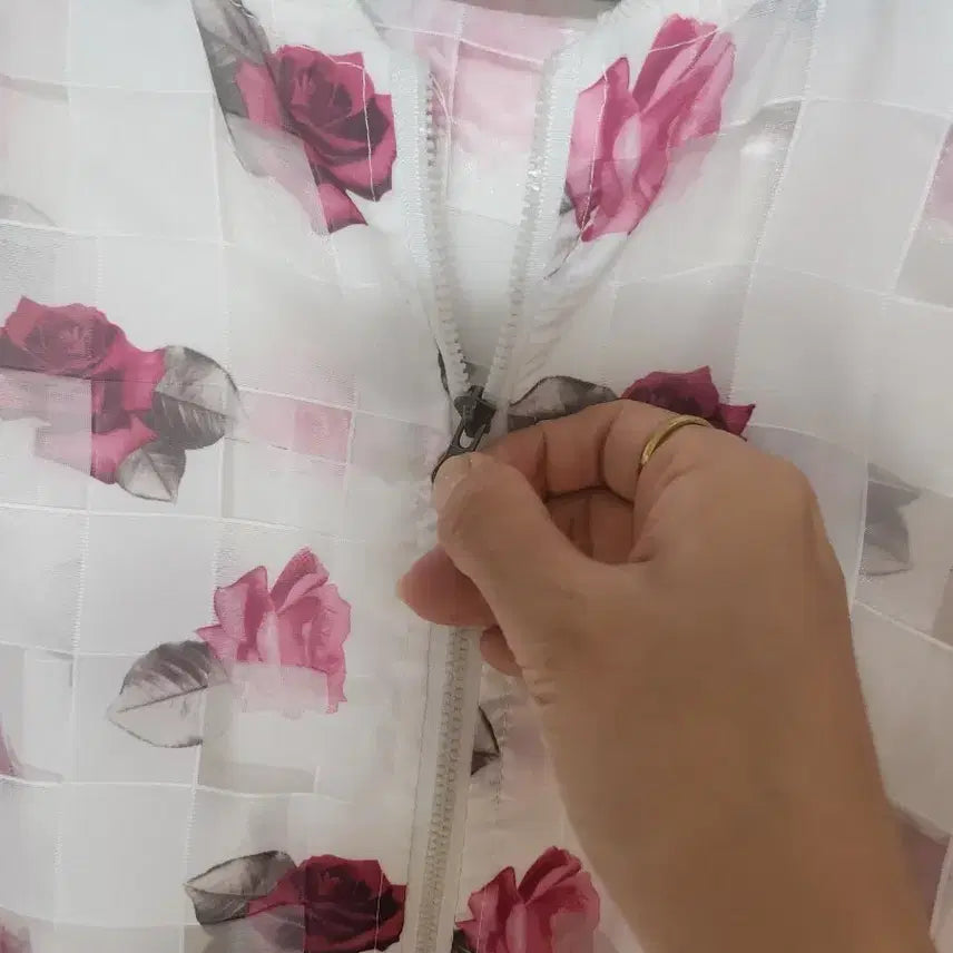 [BUNJANG] Flower See-Through Zip-Up Jumper / 새상품 플라워 시스루 집업 점퍼  55  66  통통66까지