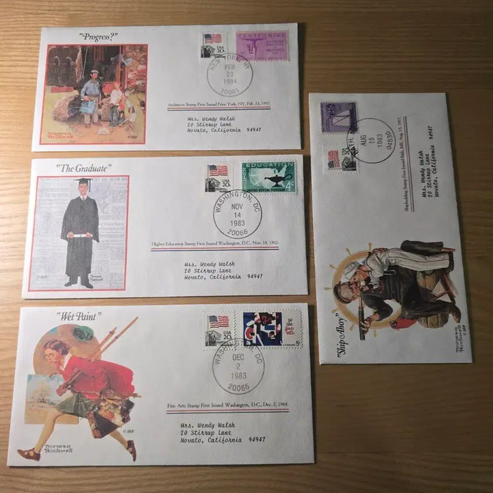 [BUNJANG] Vintage Envelopes (4) with Norman Rockwell Illustrations / 빈티지 초일봉투 4개