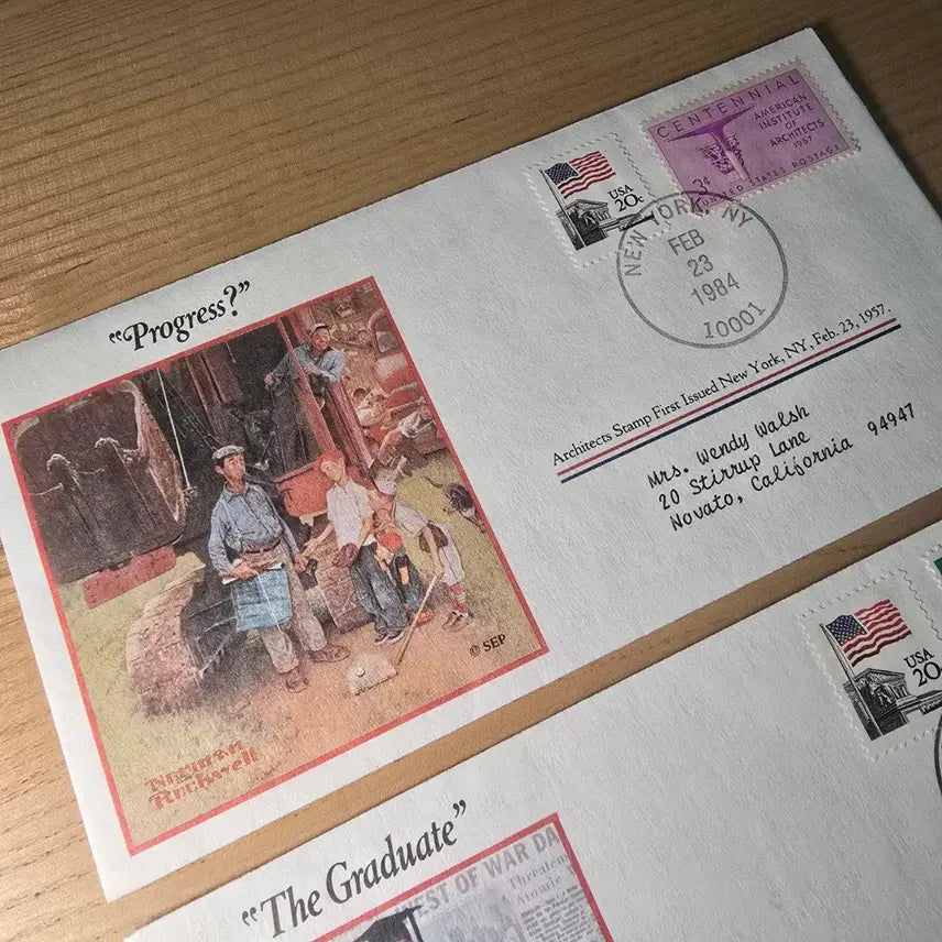 [BUNJANG] Vintage Envelopes (4) with Norman Rockwell Illustrations / 빈티지 초일봉투 4개
