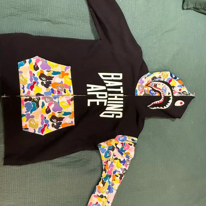 [BUNJANG] BAPE Shark Black Multi Camo Hoodie Zip-up / (초희귀2XL)베이프 샤크 블랙 멀티 카모 후드집업