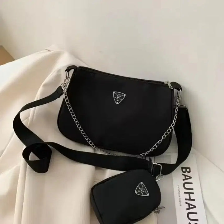 [BUNJANG] Black Mini Crossbody Bag + Pouch Set / 블랙 체인 미니 크로스백 + 파우치 세트