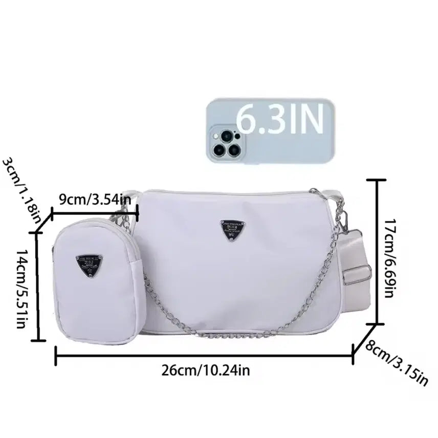 [BUNJANG] Black Mini Crossbody Bag + Pouch Set / 블랙 체인 미니 크로스백 + 파우치 세트