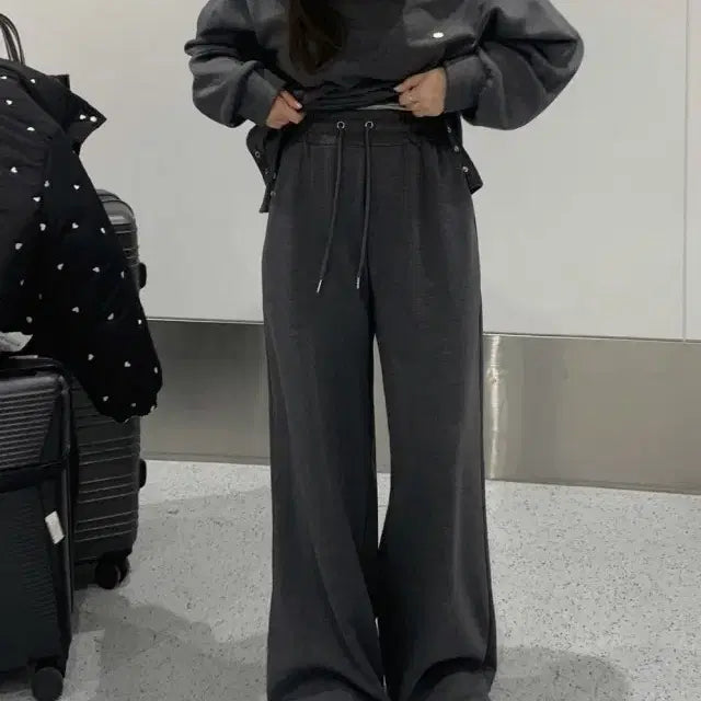 [BUNJANG] Flatper Maker Brushed Wide Pants Charcoal / [24% 할인] 플랫퍼 메이커 기모 와이드 팬츠 차콜