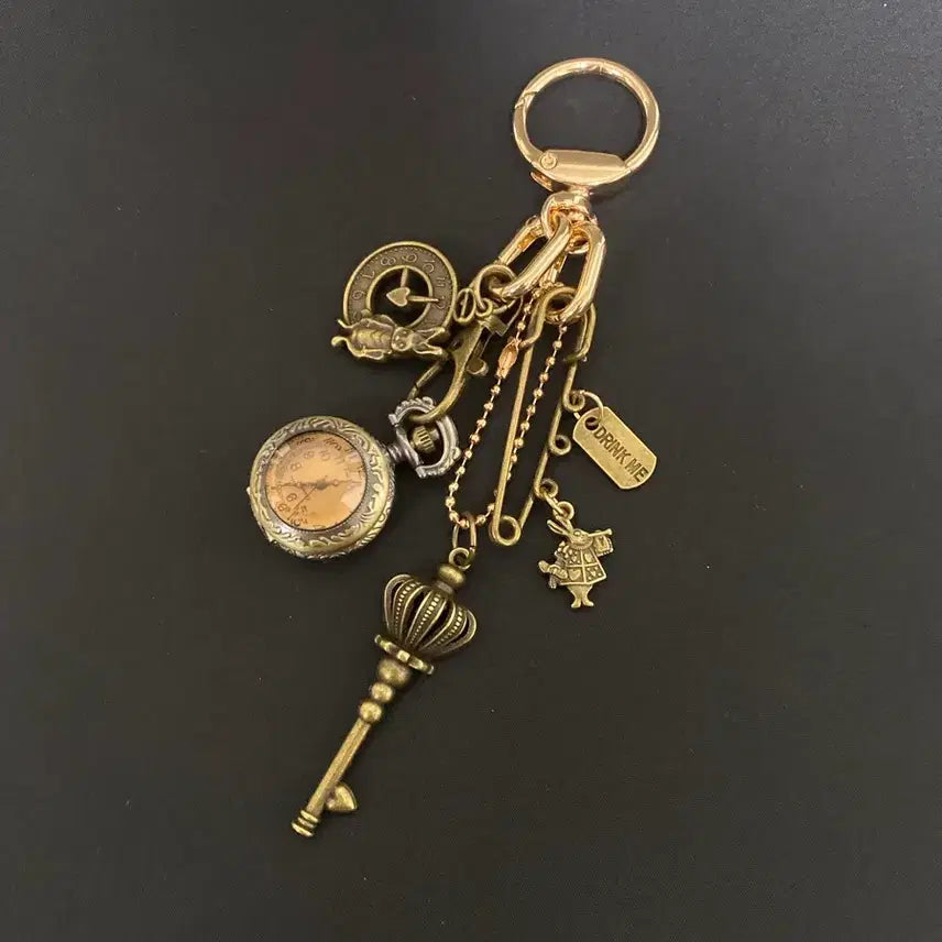 [BUNJANG] Alice Rabbit Charm Antique Pocket Watch Keyring / 엘리스 시계 키링